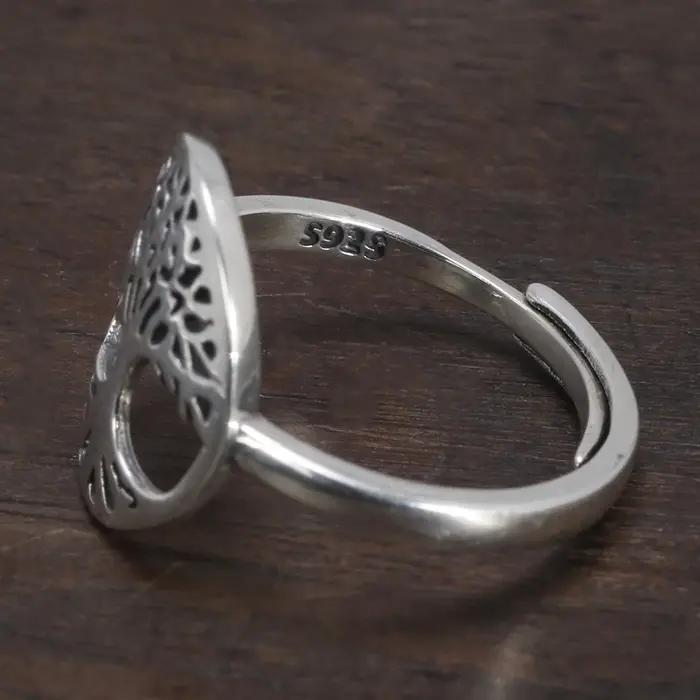 Bague en argent sterling 925 sertie de l'arbre de vie design creux pour femmes occasions spéciales bijoux viking