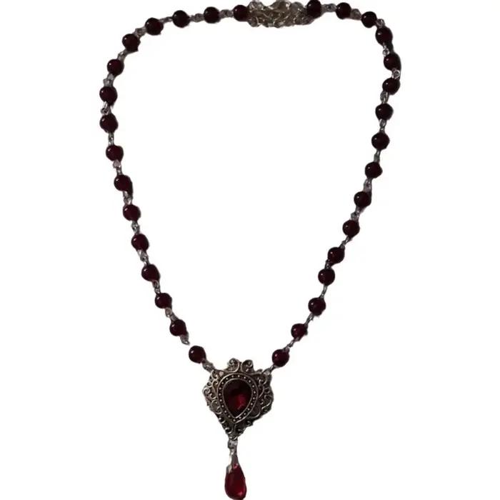 Victoria gothique argent couleur dentelle rouge goutte d'eau verre cristal pendentif perle chaîne collier pour femmes Rose sorcière bijoux cadeau