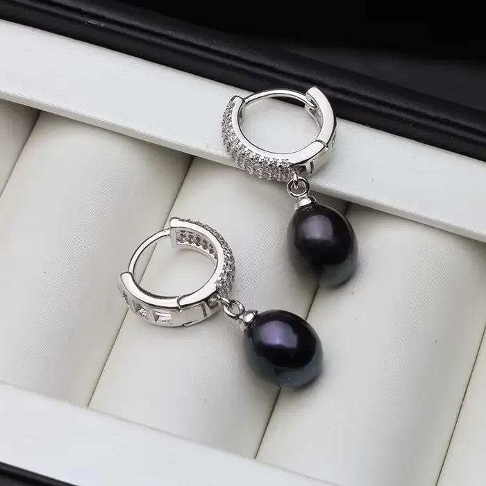Boucles d'oreilles en argent 925 avec perles naturelles pour femmes et filles, cerceau suspendu blanc, bijoux de mariée en pierre de réservoir, qualité supérieure