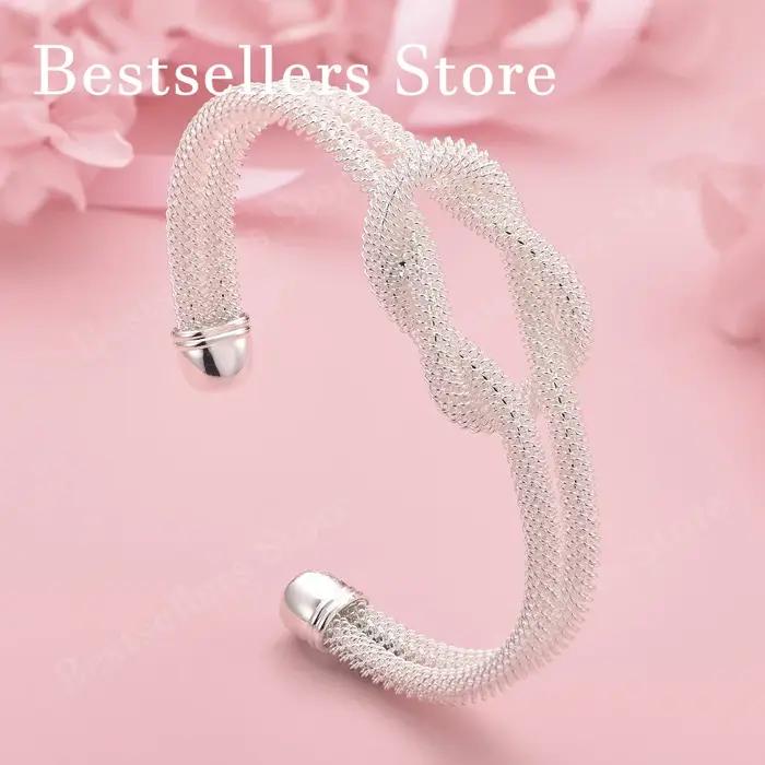 Charmant bracelet ouvert en argent sterling 925 tressé pour femmes, accessoires de bijoux élégants p