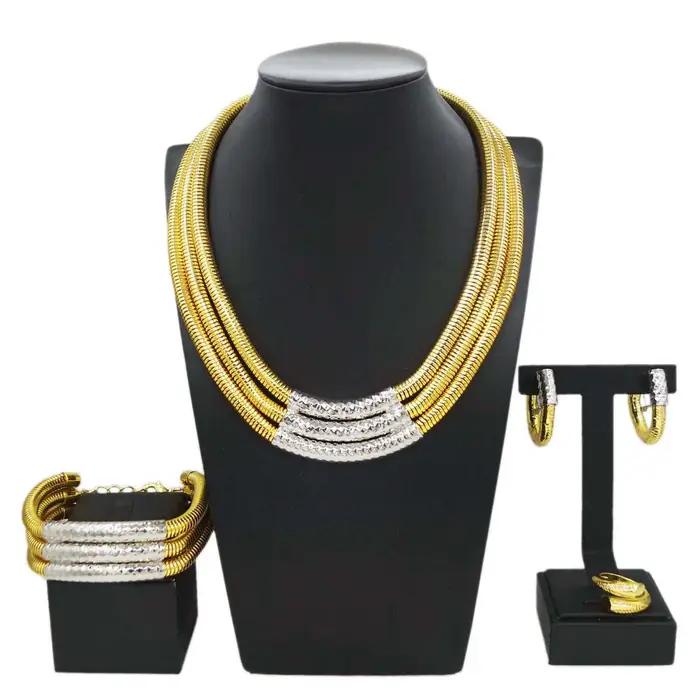 Ensembles de bijoux plaqués or pour femmes, collier brésilien de luxe, bracelet, design en couches simples, fête de mariage élégante, SYBathroom L