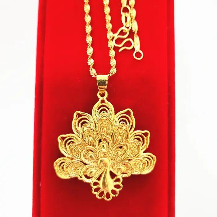 Colliers à breloques pour femmes plaqué or grand paon pendentif Collier