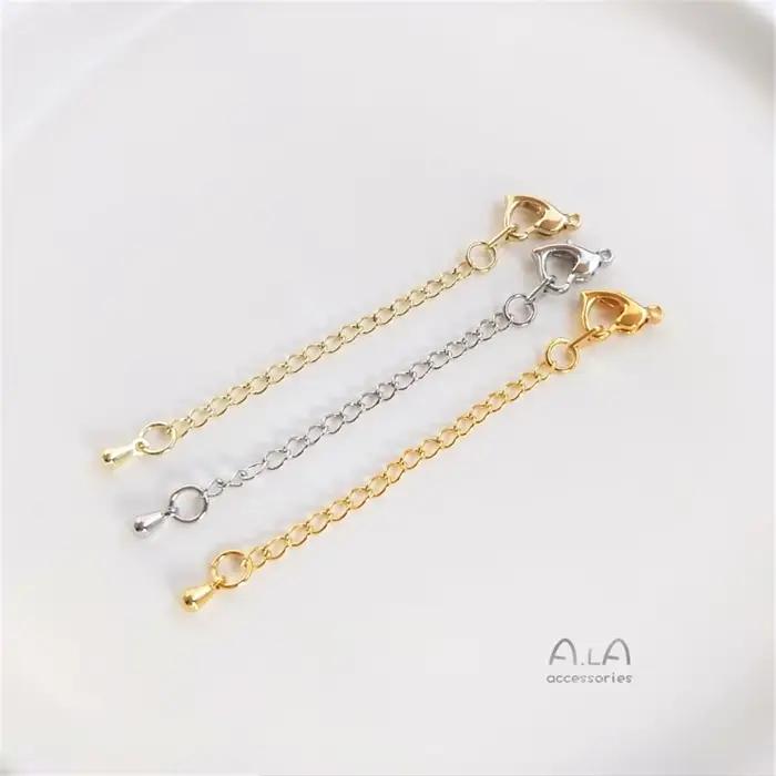 Chaîne d'extension de bracelet, chaîne en or véritable 18 carats, or blanc, or rose, accessoires de bricolage pour colliers et bracelets, matériaux de bijouterie