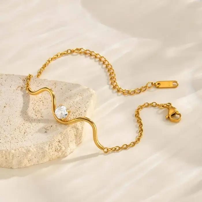 Tigrade – collier rond ondulé en zircone pour femmes, plaqué or, en acier inoxydable, Bracelets ras
