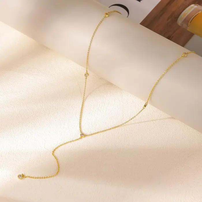 Boho mode bijoux femmes délicat 14 K or colliers blanc plaqué or CZ Lariat collier