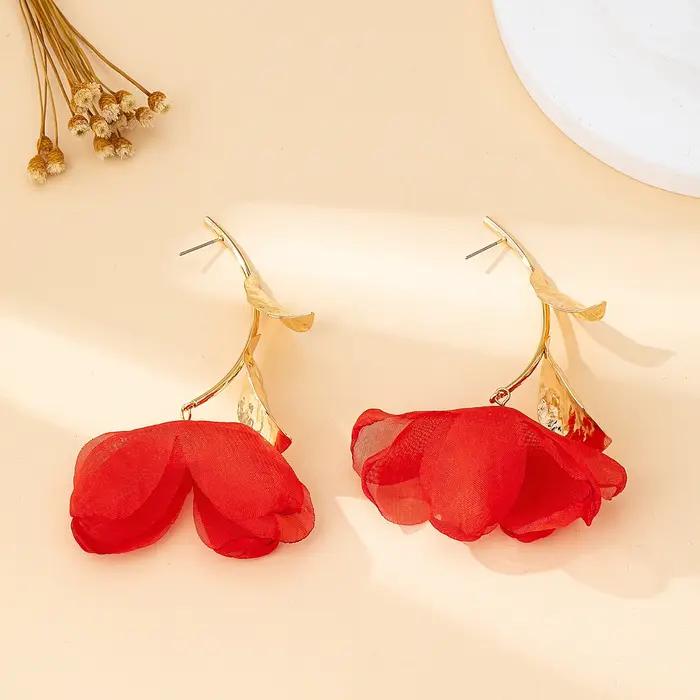 Boucles doreilles romantiques fleurs tissu rose pour femmes occasions quotidiennes vacances