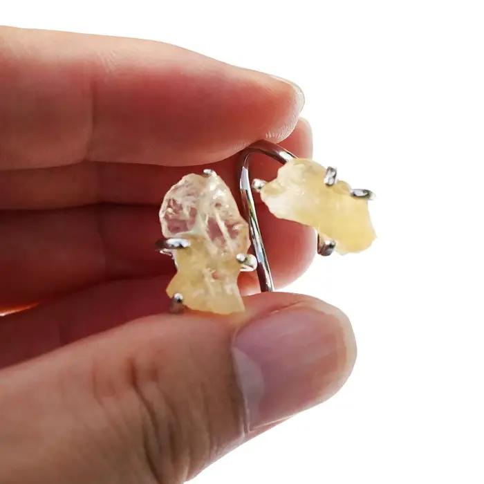 Bague ouverte en Citrine irrégulière pour femmes et filles