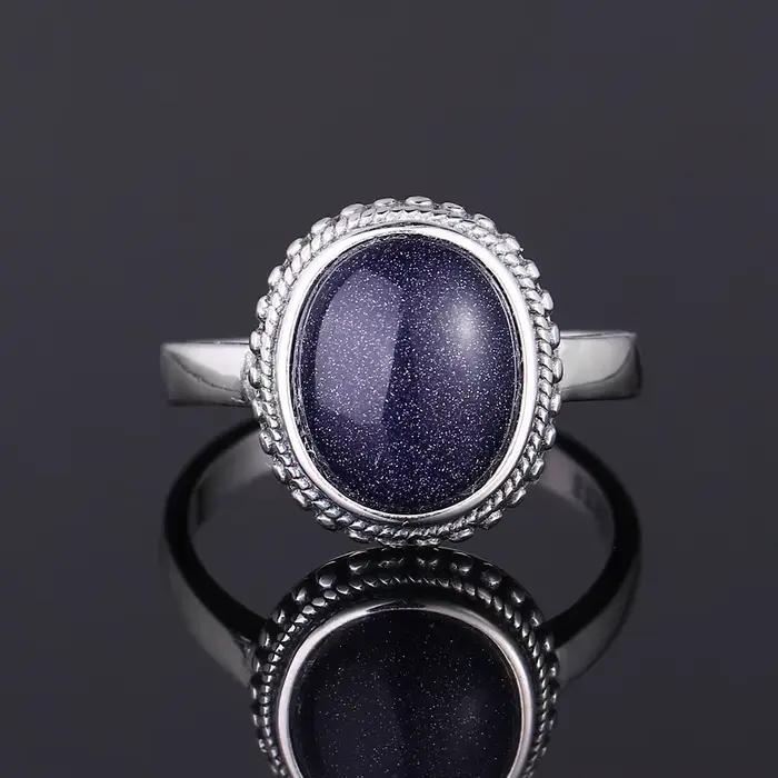 Nasiya-Bagues ovales en grès bleu pour femmes et filles, argent S925, bijoux élégants et simples, ca