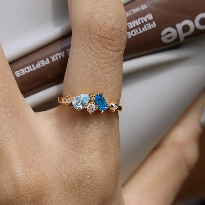 Youthway – bagues élégantes en Zircon bleu géométrique pour femmes
