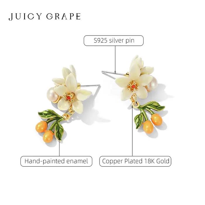 Boucles d'oreille Juicy Grape en argent sterling 925 serties de zirconium blanc et perles de raisin juteux pour femmes, idéales pour les mariages, les anniversaires et les sorties décontractées