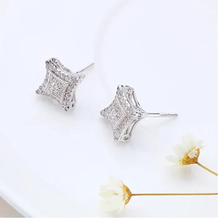 VANAXIN Hip Hop Zircon carré Bling boucle d'oreille matériau en laiton glacé plaqué or 14 carats pour femmes hommes bijoux