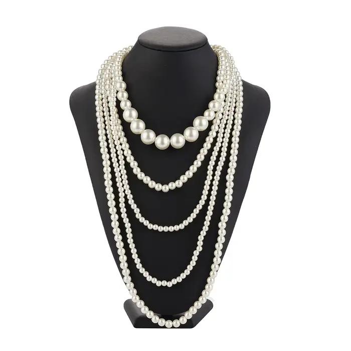 Collier de perles d'imitation multicouches pour femmes