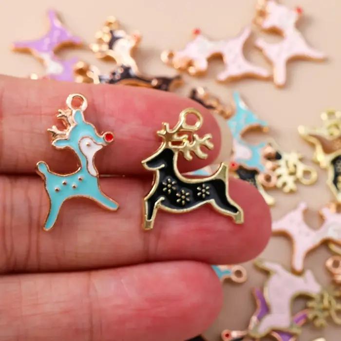 Leslie 10 pièces émail renne cerf breloques pendentifs pour la fabrication de bijoux boucles d'oreilles de noël Bracelet collier accessoires bricolage