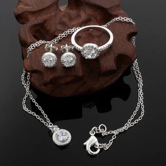 Ensemble de bijoux en argent sterling 925 serti de cristal pour femmes romantiques et élégantes occasions spéciales