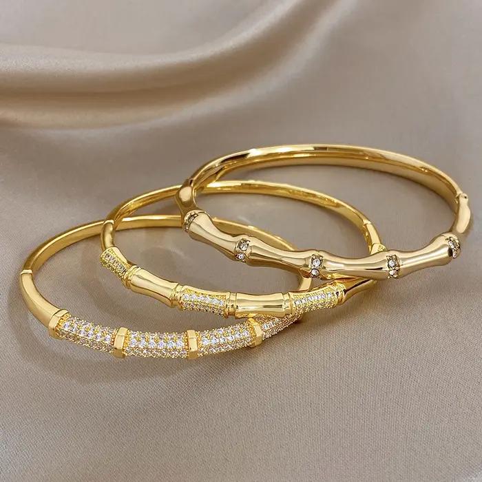 Bracelet manchette élégant en forme de nœud de bambou incrusté de diamants pour femme