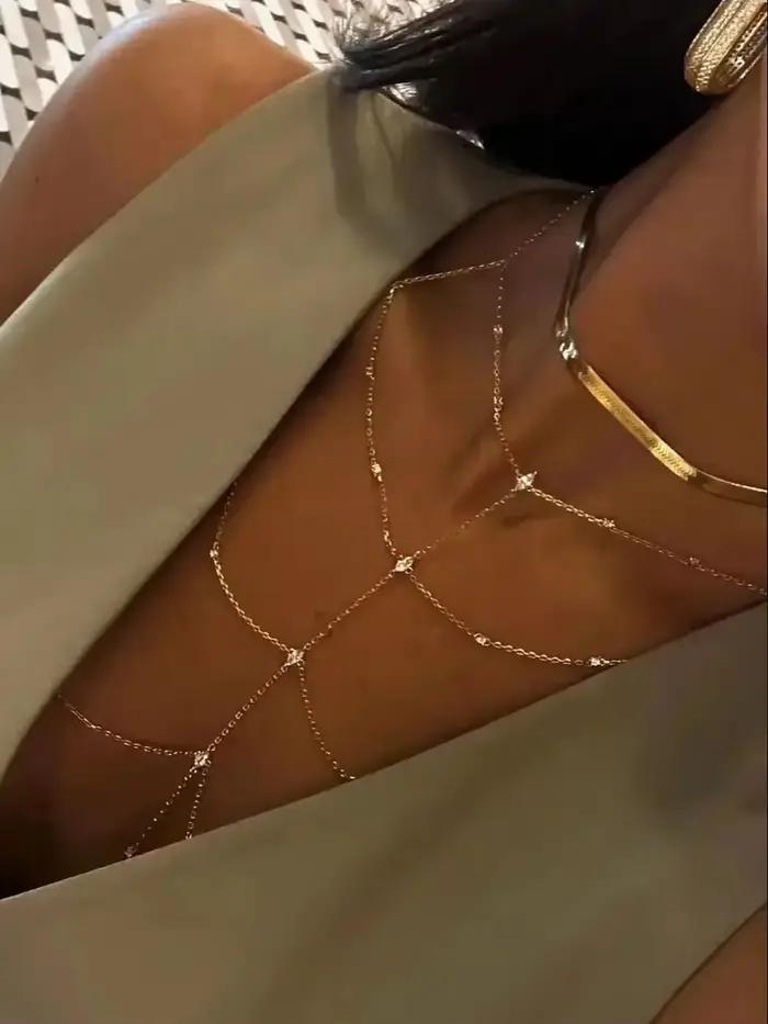 Nouvelle Collection 2025 – Bijoux Femme Tendance : Chaîne de Corps Ajustable avec Pendentifs Géométriques et Strass Scintillants 5A