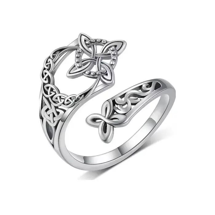 Bague réglable pour femme, motif géométrique rétro en nœud celtique, plaqué argent, bijou ethnique pour étudiante