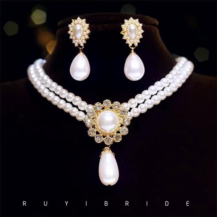 SHMIK élégant Vintage palais plein perle pendentif collier chaînes boucles d'oreilles pour femmes dame classique exquis