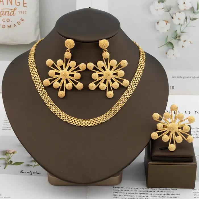 Ensemble de bijoux en or pour femmes, boucles d'oreilles éthiopiennes de Dubaï, pendentif, collier f