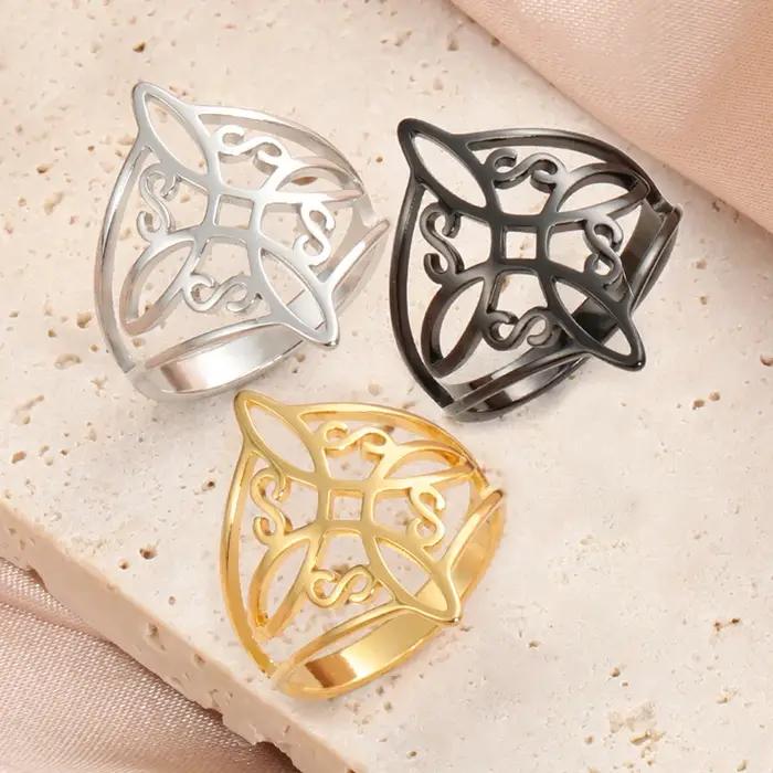 Anneau en acier inoxydable avec nœud de sorcière et croix wiccan, symbole de protection pour femmes et hommes, cadeau de Noël 2024, bijou vintage élégant