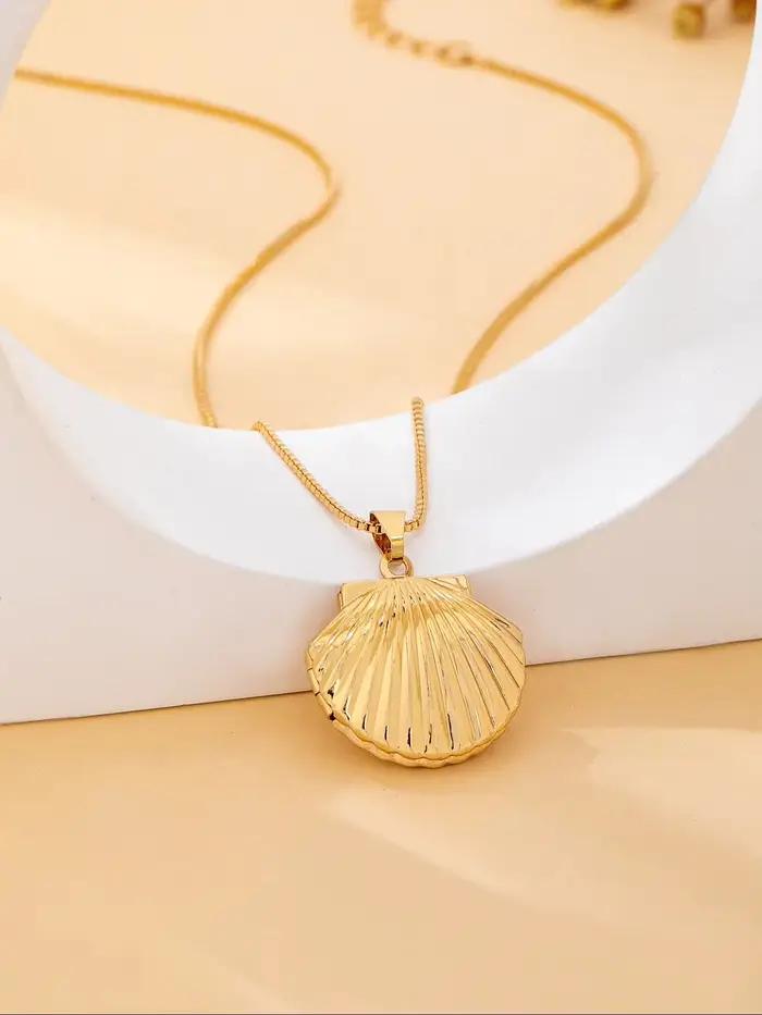 Collier pour femme à la mode de style bohème avec un pendentif en forme de coquillage qui peut être ouvert