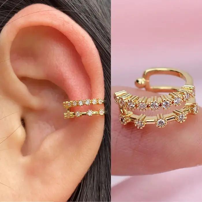 Boucles d'oreilles à Clip en forme de feuille de cristal CZ pour femmes
