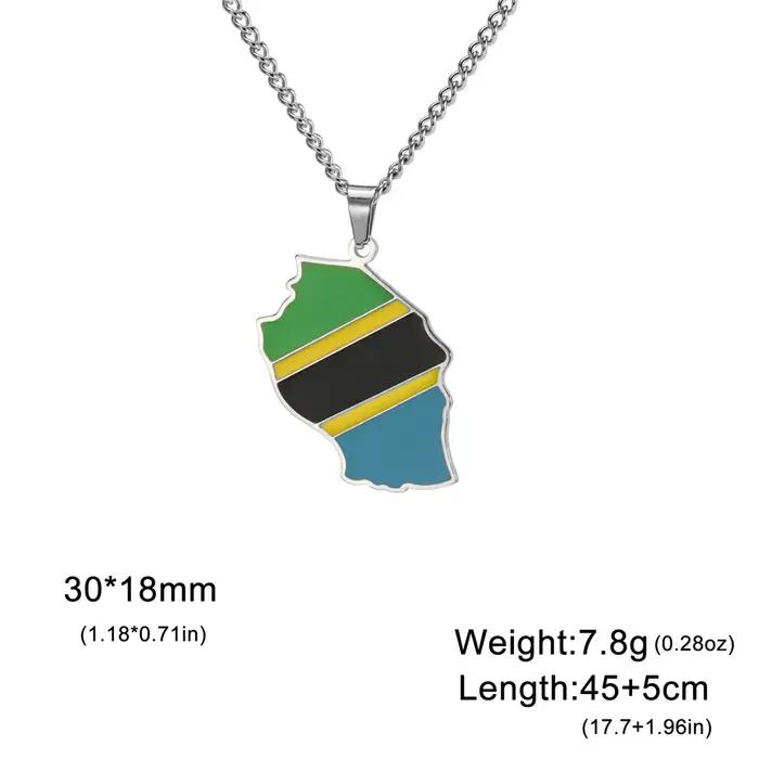 EUEAVAN – collier avec pendentif en émail en forme de drapeau de la Tanzanie, en acier inoxydable, p