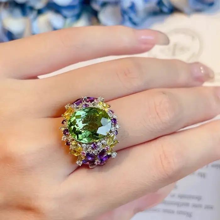 Bague réglable en argent Sterling 925 avec pierres précieuses colorées style bohémien