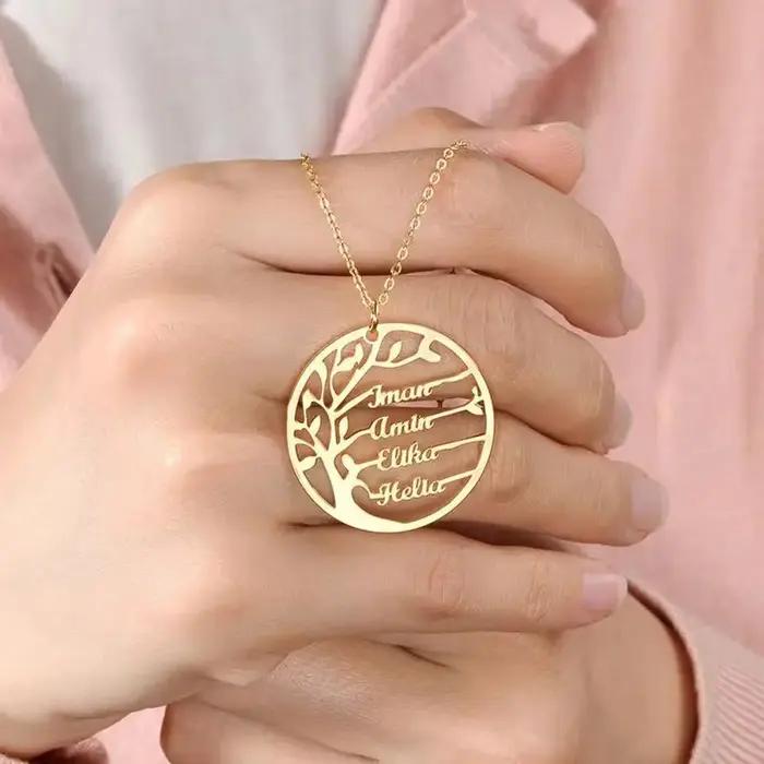 Collier personnalisé avec nom d'arbre de vie en acier inoxydable doré pour femmes, bijou élégant pour occasions spéciales et cadeaux de fête des mères