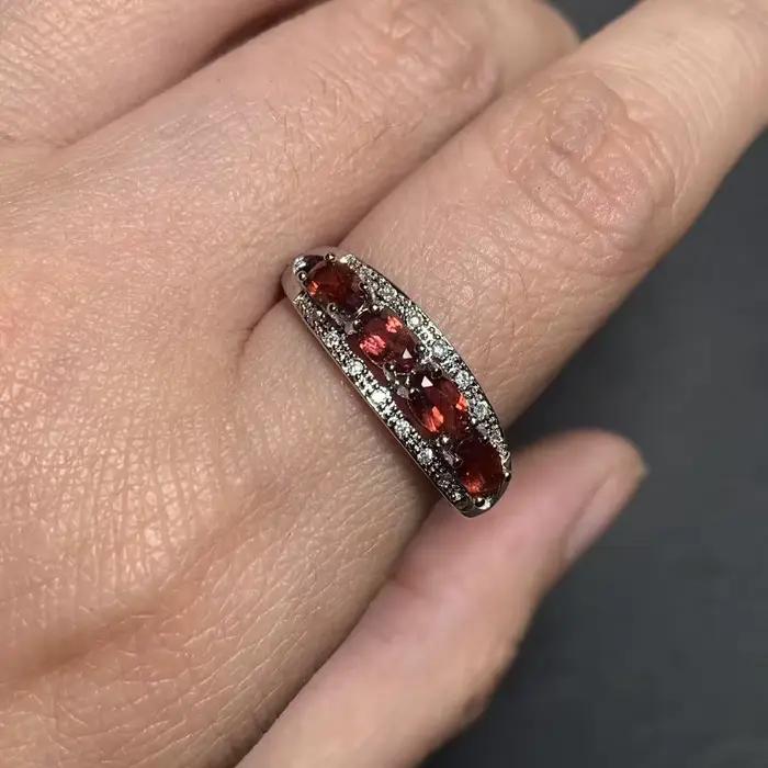 Bague vintage en grenat naturel, 60 pierres, faite à la main, bijoux pour femmes, cadeau