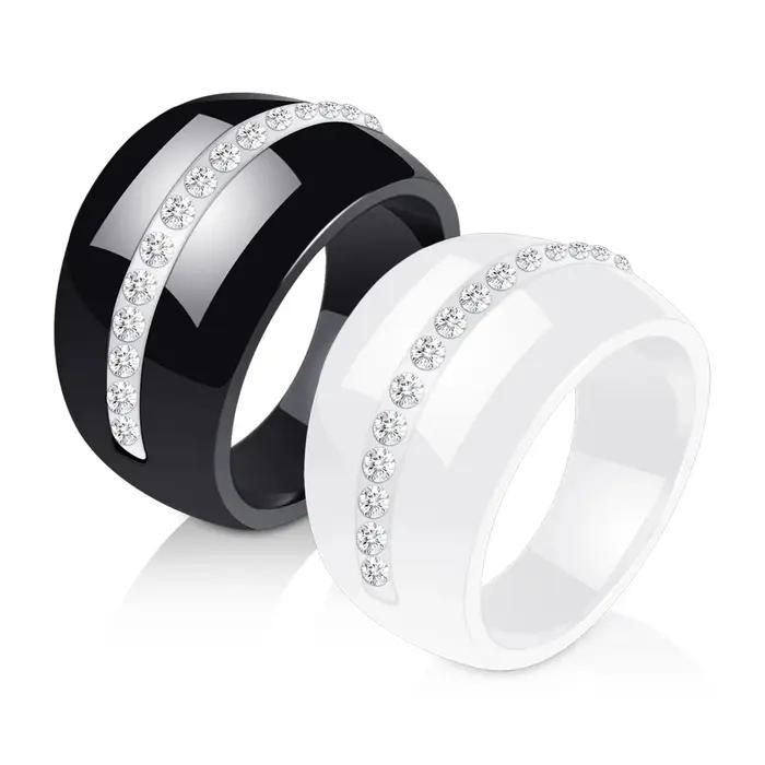 Bague romantique en céramique noire et blanche avec cristal scintillant pour femmes, alliance de mariage, tracker de sommeil, occasions spéciales