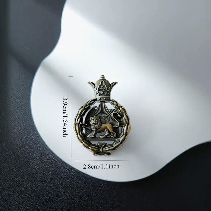 Broche couronne Lion en alliage Vintage, épingle à revers ronde pour hommes, Badge de costume, accessoire de bijoux classique