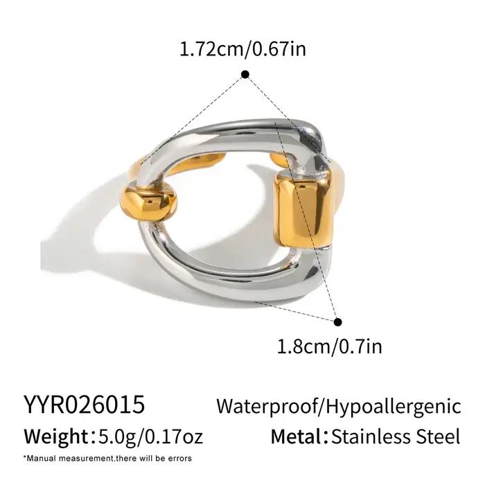 Bague ouverte torsadée bicolore classique Miia Jewelry, en acier inoxydable plaqué or 18 carats, pliable et irrégulière, pour femme