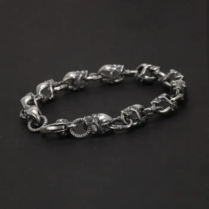 Bracelet chaîne tête de mort en argent Sterling 925 véritable pour hommes et femmes