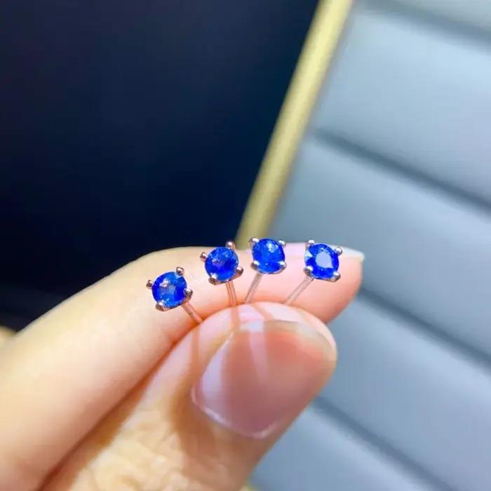 Boucles d'oreilles en argent regardé 925 avec saphir bleu naturel pour femme