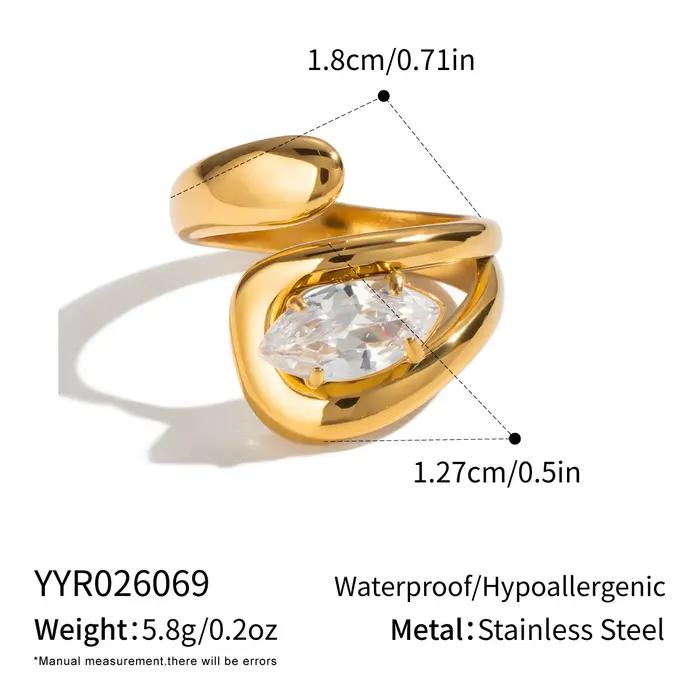 Bijoux Miia, anneaux ouverts ajustables en zircon blanc brillant pour femmes, plaqués or 18 carats,