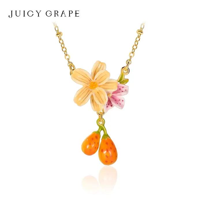 Parure de bijoux émail fleur de poirier 'Juicy Grape' style bohème