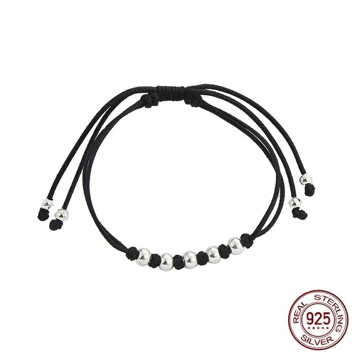 Bracelet en cordon ciré avec perles en argent sterling 925 rétro pour femmes et hommes occasions spéciales anniversaire élégance quotidienne