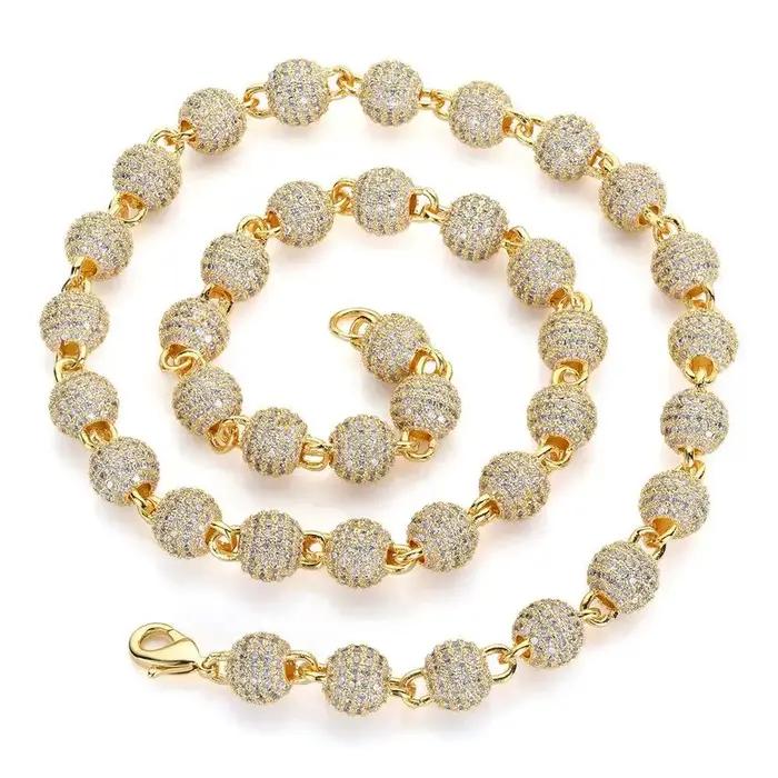 Bijoux 8mm collier de perles rondes micro incrusté zircon plein de diamant personnalité tendance hip