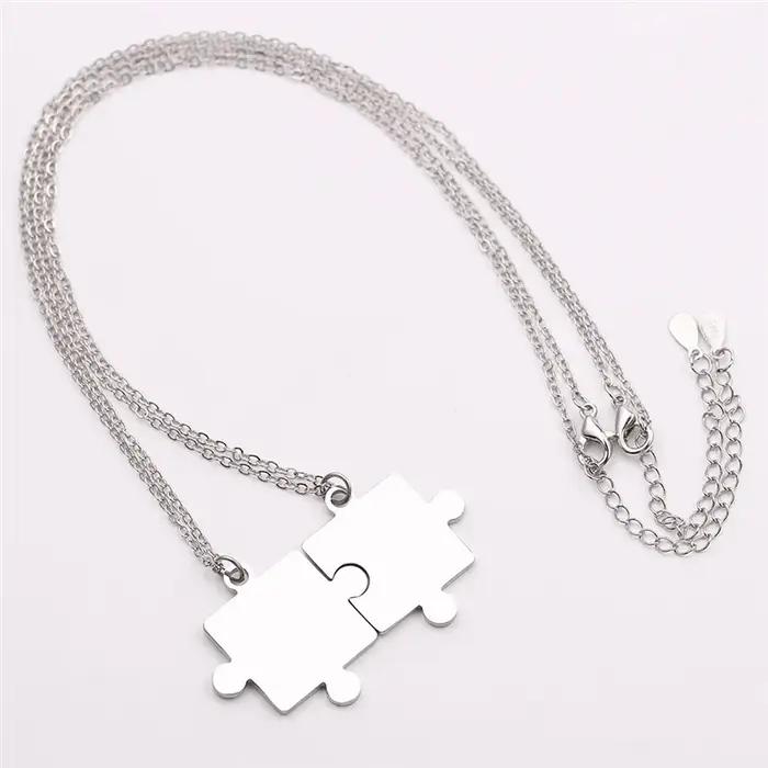 Collier pendentif Puzzle classique en acier inoxydable