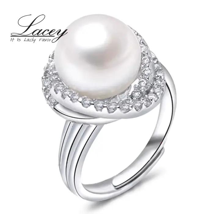 Bagues en perles naturelles de grande taille pour femmes, bague en argent 25 avec perles d'eau douce
