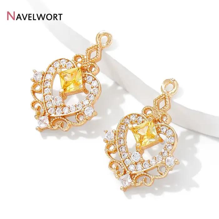 Pendentif en forme de cœur en laiton plaqué or 18 carats pour la fabrication de bijoux, breloques en forme de cœur en Zircon incrusté pour accessoires de fabrication de boucles d'oreilles
