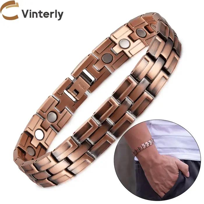 Bracelet Magnétique Vinterly en Cuivre Pur Style Vendange Bracelet Chaîne Maillons Pour Hommes Femmes Occasions Spéciales