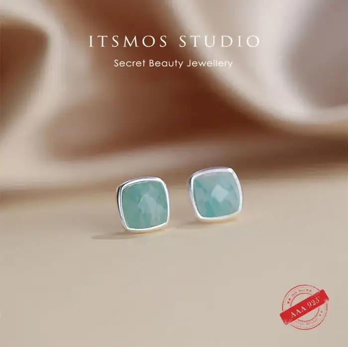 ITSMOS – boucles d'oreilles en Amazonite, lunette carrée en argent Sterling S925, bijoux en pierre n