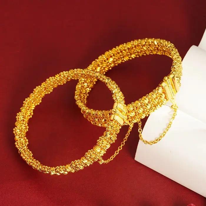 Bracelet de luxe multicouche en or pur 24K 9999 pour femmes, perles disco