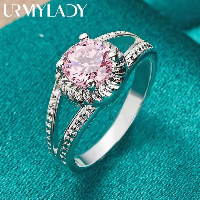 URMYLADY Breloque en argent sterling 925 avec zircon rose 7-10 # Bague pour femmes