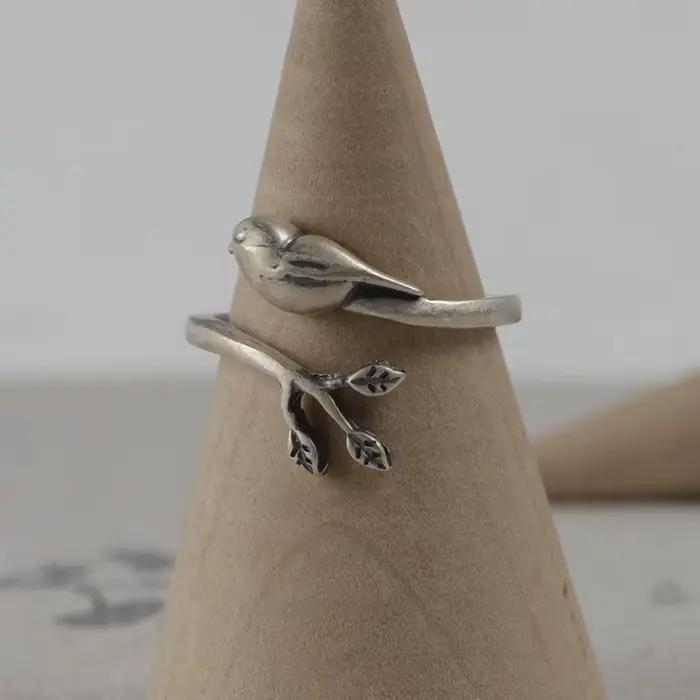 Bague ouverte réglable en argent Sterling 925 sertie d'un oiseau de compagnie ethnie pour femmes occasions festives et cadeaux spéciaux