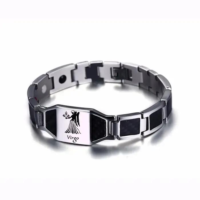 Vnox-Bracelets en fibre de carbone pour homme, acier inoxydable gravé, douze constellations, gémeaux et lion, énergie avec outil