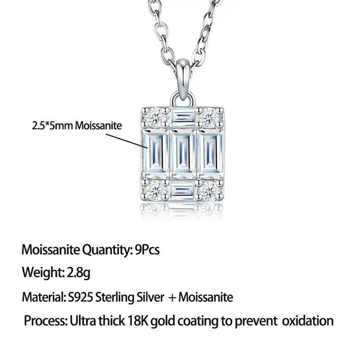 Collier en moissanite taille émeraude Pretty Beauty plaqué argent or pour femme occasions spéciales bijoux élégants style art deco