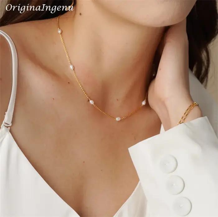 Collier de perles naturelles ras du cou en or véritable 14K rempli d'or pendentifs faits à la main